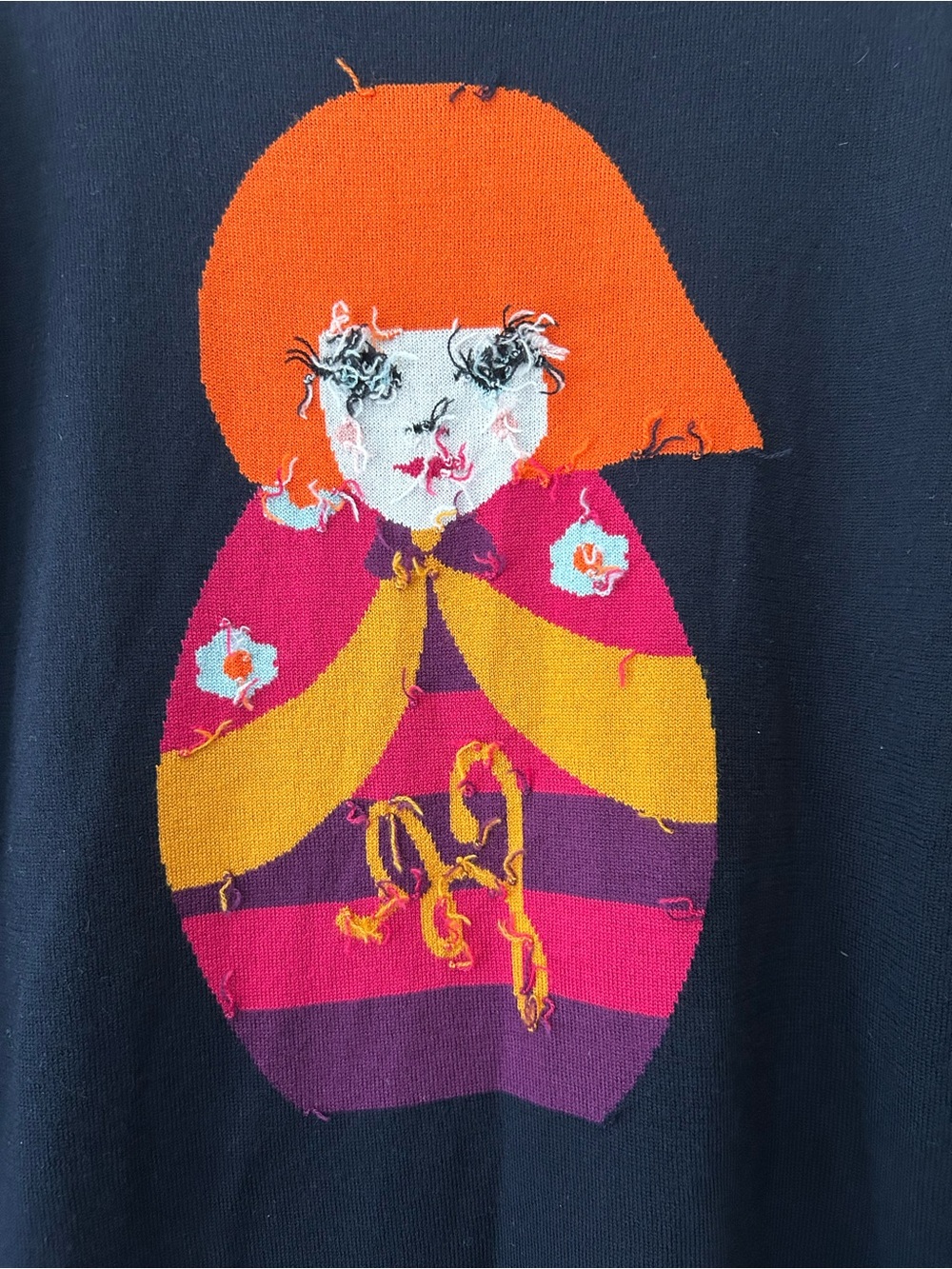Vintage Sonia Rykel Long Sleeve Doll Applique Dress Sweater Top - Picture 5 of 9
